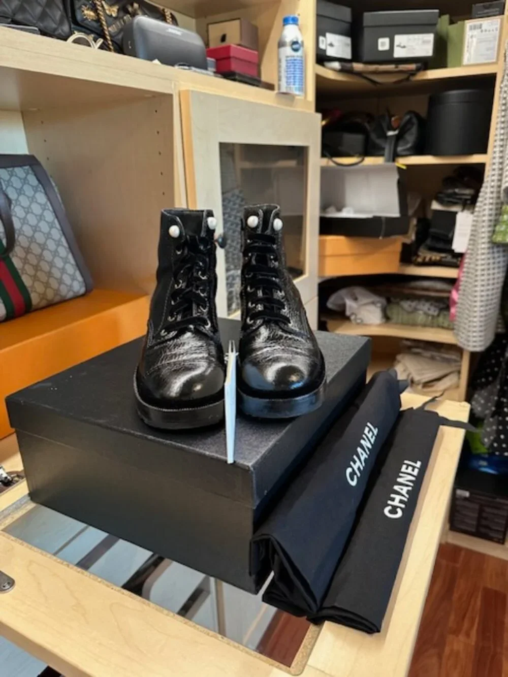 Chanel Calfskin Ankle Combat Boots Size 38
